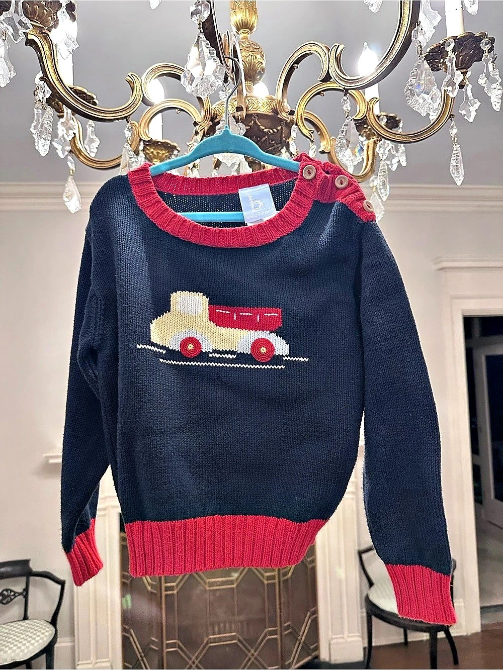 Bella Bliss truck navy and red sweater, size 4